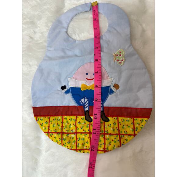 VTG 80s Hand Crafted Nursery Rhyme Humpty Dumpty Quilted Fabric Blue Baby Bib - Picture 10 of 12
